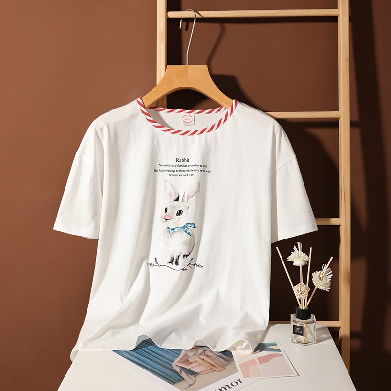睡衣上衣单件女夏纯棉薄款短袖圆领可爱少女休闲家居服上装可外穿