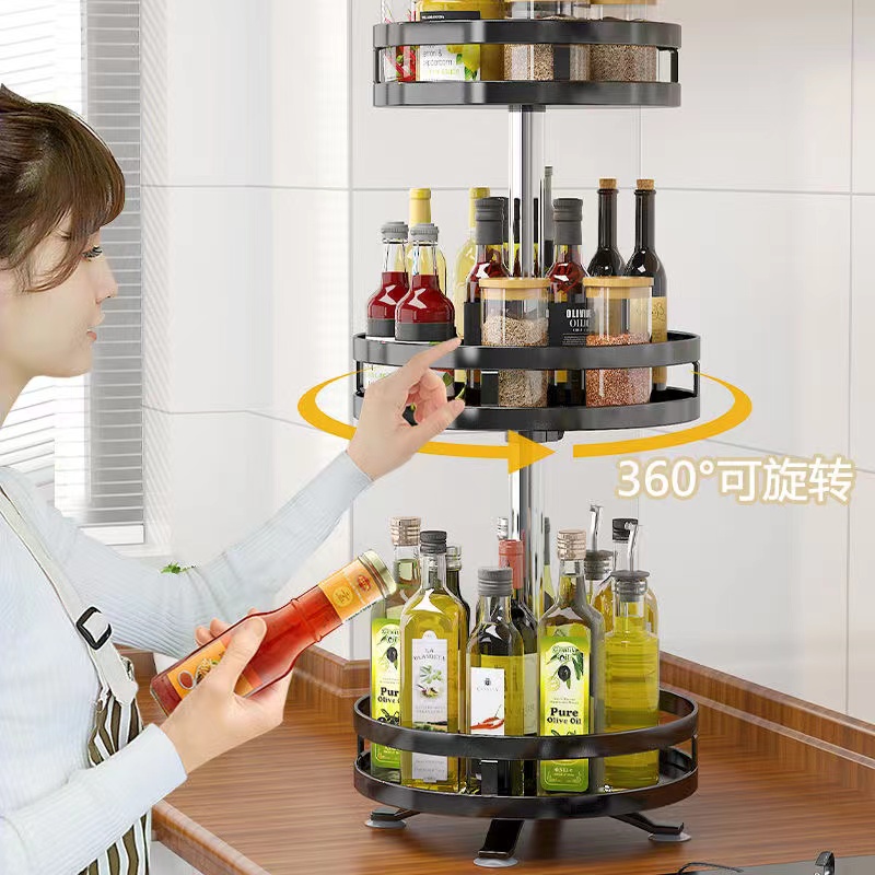 厨房置物架调味罐架可旋转式台面调味品油盐酱醋佐料调味料收纳层