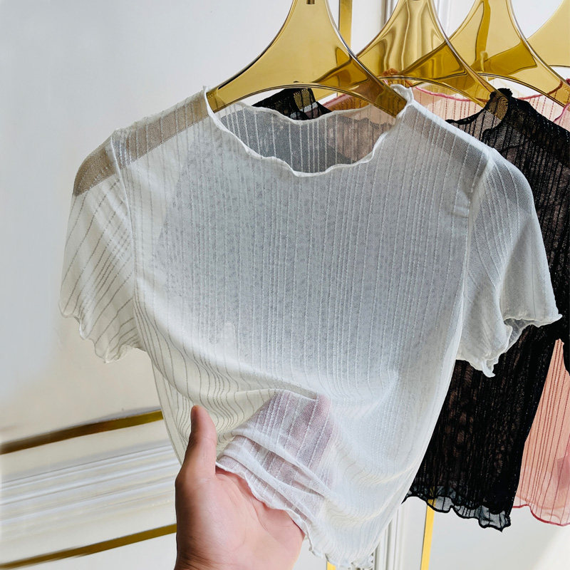 木耳边短款蕾丝上衣女罩衫夏季半截网纱打底衫吊带裙内搭t恤短袖,女装/女士精品,蕾丝衫/雪纺衫,淘宝优惠券,粉丝福利购,淘宝优惠卷