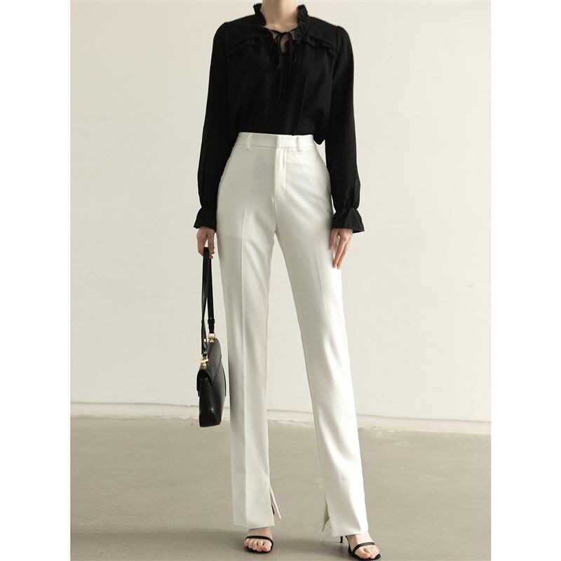 黑色显瘦夏薄款175高腰窄款直筒裤分叉女高个子白色垂感长裤子165