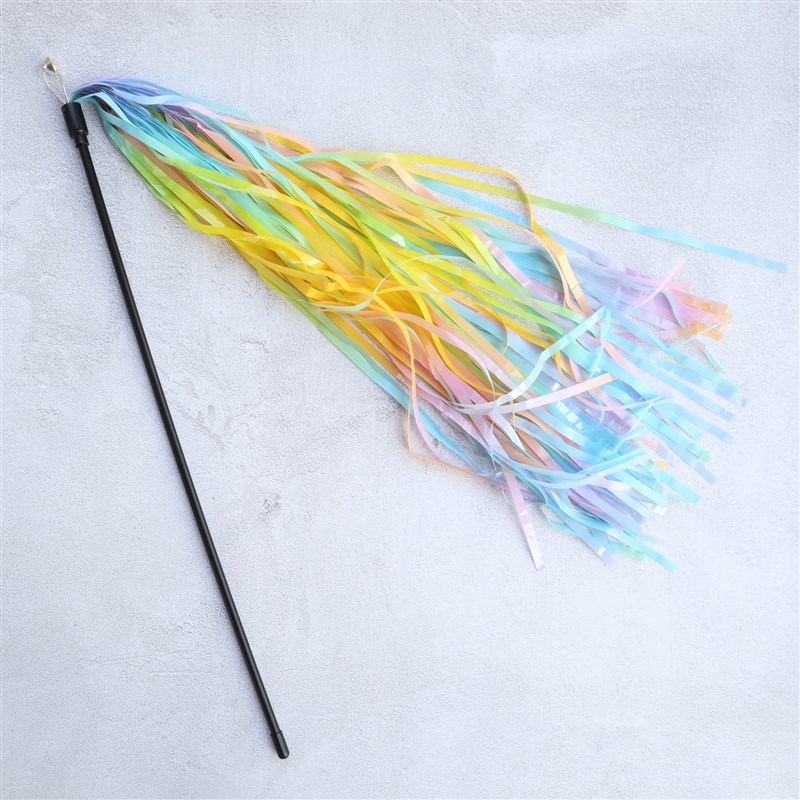 彩色响纸流苏逗猫棒弹力软手柄发声猫玩具带铃铛耐咬磨牙宠物用品