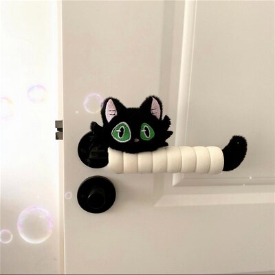 可爱绿眼猫咪门把手套防静电拉手保护套玩偶装饰家用防碰撞门把套
