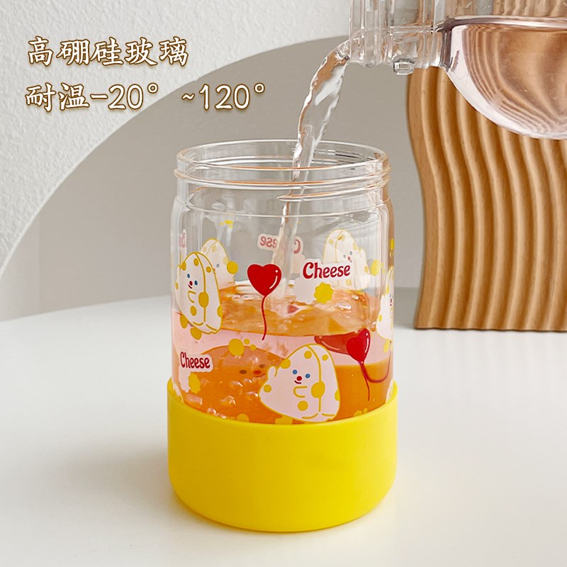 高颜值杯子女带盖吸管玻璃杯家用耐高温茶水分离杯奶茶果汁水杯