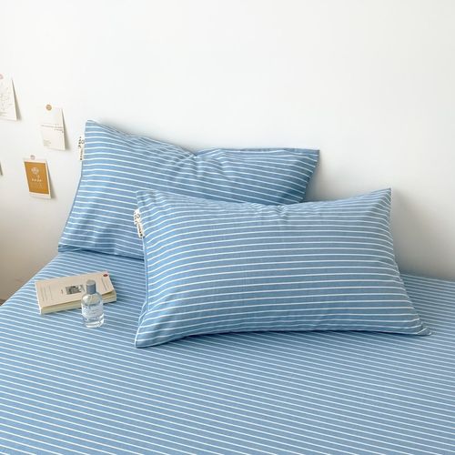 加厚纯棉全棉磨毛枕套枕头套子4874cm简约条纹格子单人一对装