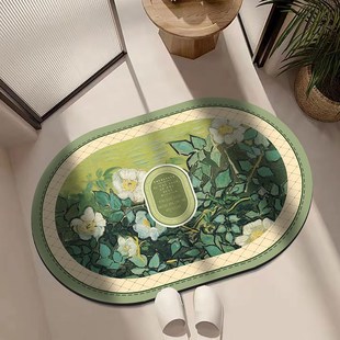 浴室门口吸水垫防滑防油厨房吸油垫家用椭圆形脚垫硅藻泥入户门垫