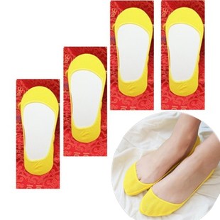 婚庆袜子黄色浅口船袜新娘红袜子男女情侣袜结婚袜底高跟鞋 隐形袜