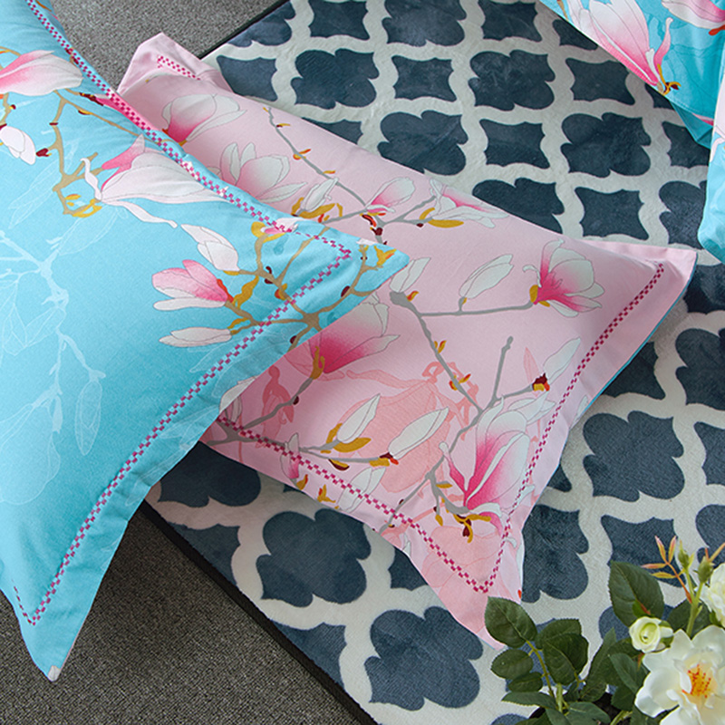 双人长枕套纯棉成人枕头套全棉磨毛加厚枕套单人一对装粉红色整套