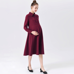 孕妇装秋冬季新长款孕妇连衣裙女职业面试工装长袖可X哺乳长裙子