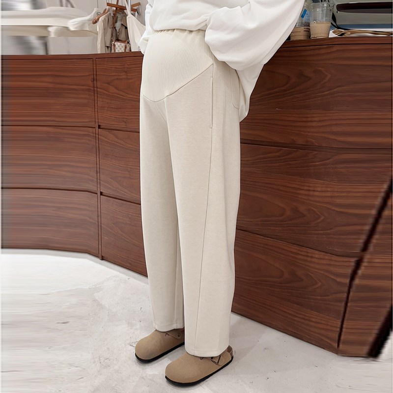 孕妇裤子垂感羊绒裤秋冬款外穿白色阔腿弯刀裤加厚加绒托腹直筒裤