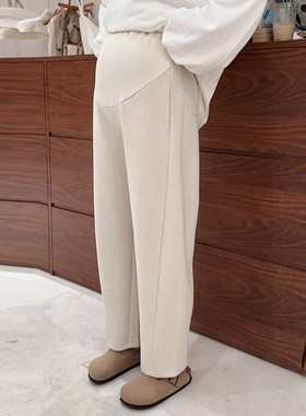 孕妇裤子垂感羊绒裤秋冬款外穿白色阔腿弯刀裤加厚加绒托腹直筒裤