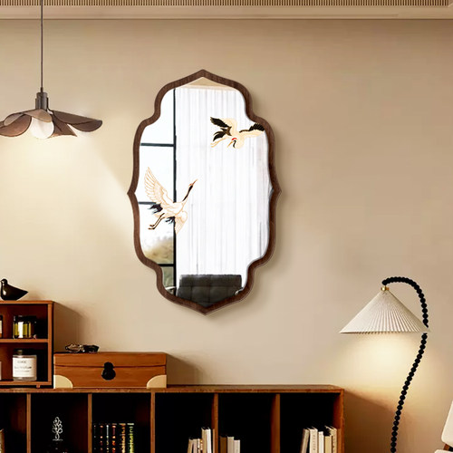 中古风客厅镜子装饰画创意小众边柜镜面画法式复古高级感餐厅挂画