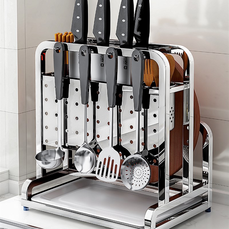 304不锈钢刀架2023新款厨房B多功能置物架菜板筷子刀具收纳架一体