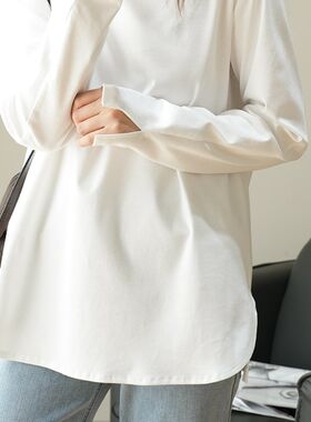 定制款 女士精疏纯棉长袖 简约款纯色T恤  圆领打底衫 春秋女装