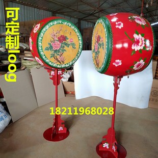 花鼓彩绘红鼓摆放装饰建鼓道具鼓汉代十面埋伏鼓牛皮鼓大小鼓架子