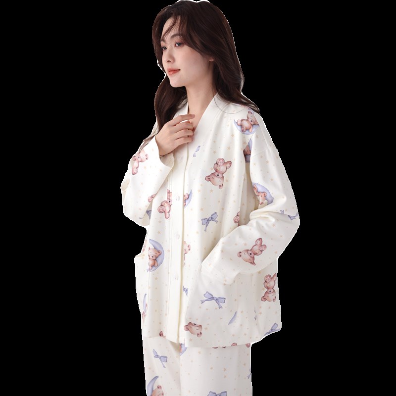 月子服自带胸垫春夏季纯棉孕妇睡衣女怀孕期家居服产后产妇哺乳衣