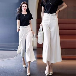 新款 高腰宽脚裤 冰丝甩裤 九分阔腿裤 裤 薄款 八分休闲西装 女2025夏季