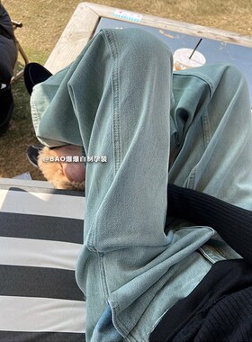 孕妇浅蓝色牛仔直筒阔腿裤v春夏秋季薄款外穿时尚宽松休闲托腹裤