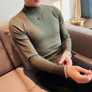 毛衣男款半高领纯色青年内v搭针织衫秋冬季韩版修身中领西装打底