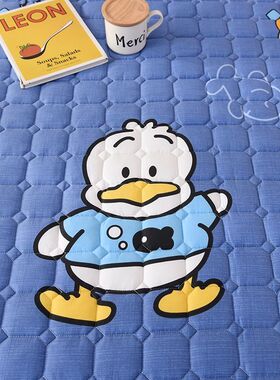 卡通床裙夹棉蓝色加厚q纯棉单件儿童男女孩防滑床罩保护套裙式花
