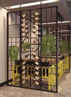 工业风红酒架餐厅酒架酒吧卡座隔B断装饰架咖啡厅办公屏风展示酒