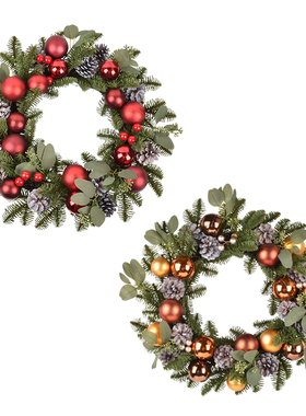 圣诞节装饰50CM花环挂饰金咖和红色圈门挂居家橱窗场景布置挂饰