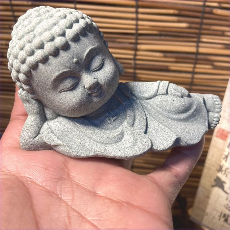 禅意景观青砂石睡佛像如来摆件桌面中式国风假山可养鱼缸造景茶宠