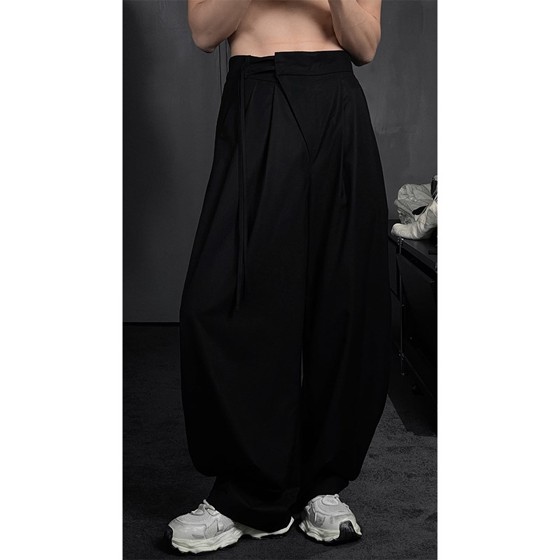 龙叨叨2024新品飘带设计宽松休闲西裤高级感垂感高腰阔腿拖地长裤