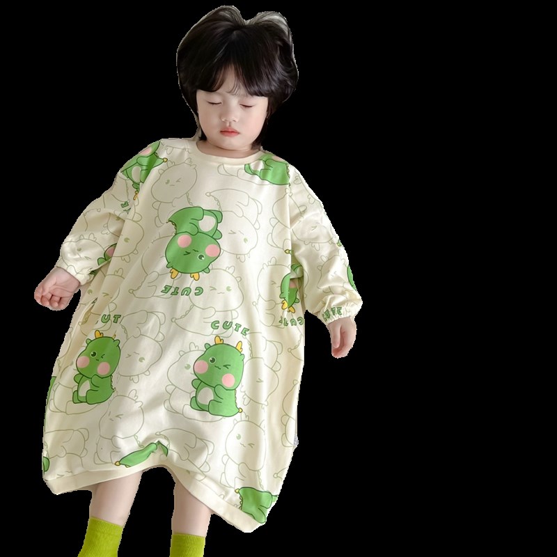 2024春季新款男童纯棉宽松大款睡裙儿童卡通睡袍女童洋气连体睡衣