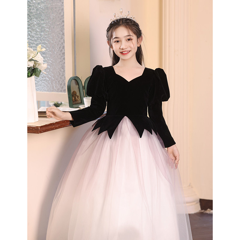 女童晚礼服高端小女孩花童公主裙儿童主持人钢琴演奏演出服秋冬季