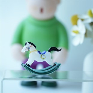 淄博琉璃手作摇摇马桌面摆件马上有钱寓意祝福书桌装饰品手办礼物