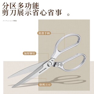 欧派加长款厨房剪刀家用不锈钢强力剪鸡鸭鹅骨头杀鱼牛排烤肉剪子