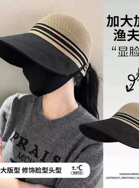 夏季新款镂空透气防晒帽女可挂口罩扎马尾户外遮阳鸭舌渔夫帽女潮