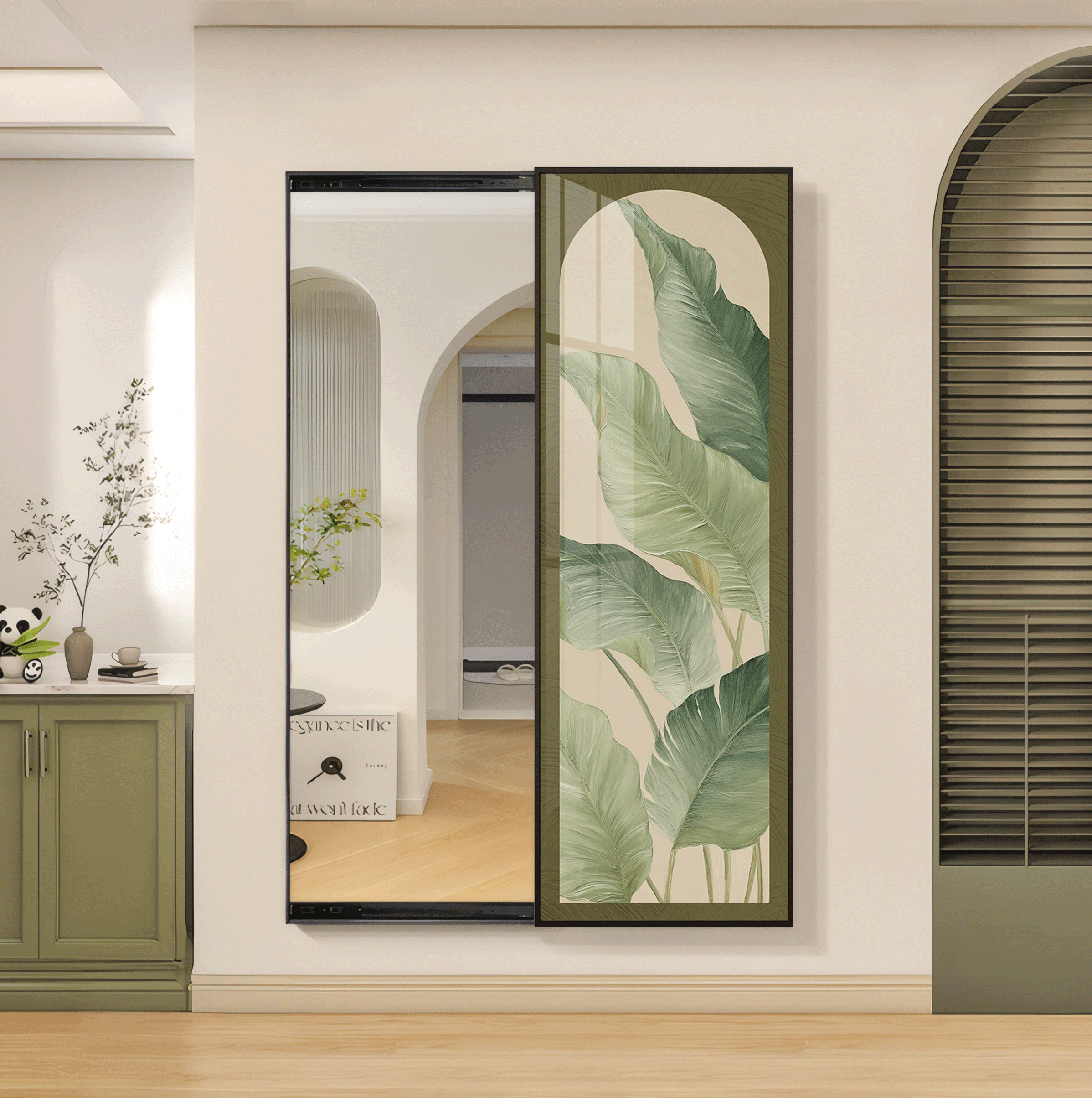 亿笔一画奶油风客厅全身镜隐形推拉穿衣镜衣帽架镜子隐藏式装饰画,家居饰品,镜面画,淘宝优惠券,粉丝福利购,淘宝优惠卷