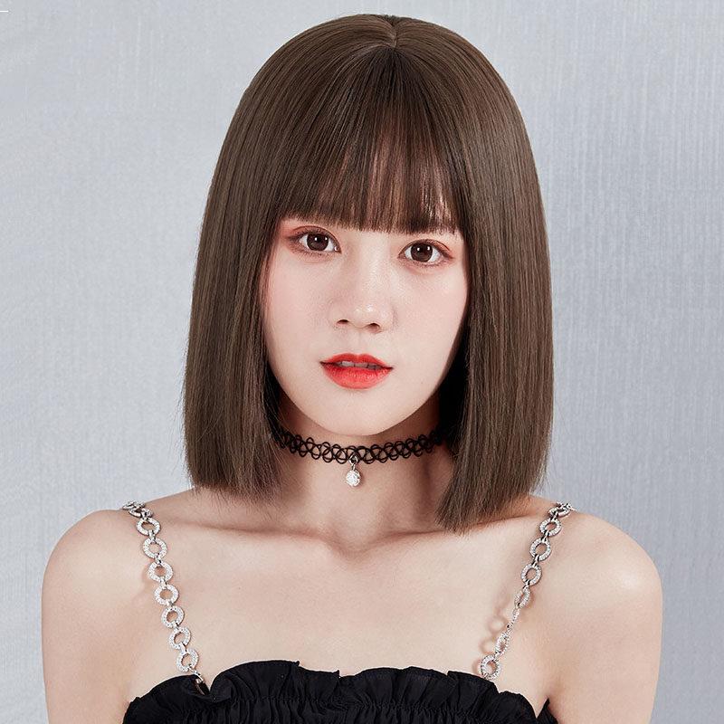 网红假发女一刀切短发齐刘海锁骨发假发全头套自然短发假发套wigs