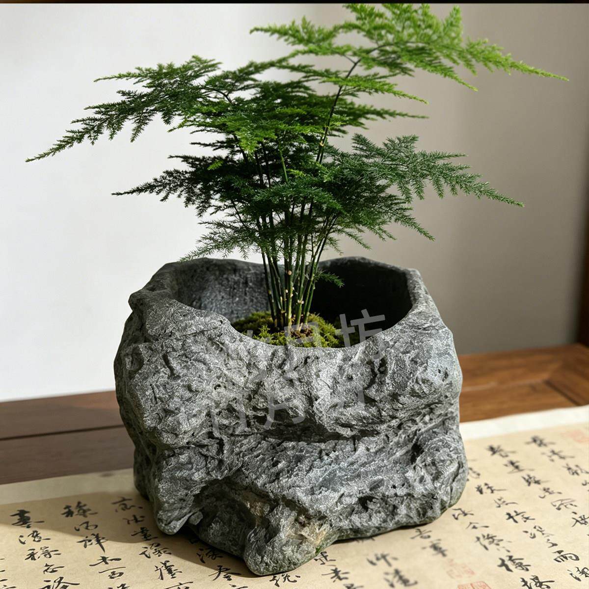 彷古花盆复古彷石材造景创意天然水培盆陶瓷盆栽种阳台石头盆B01