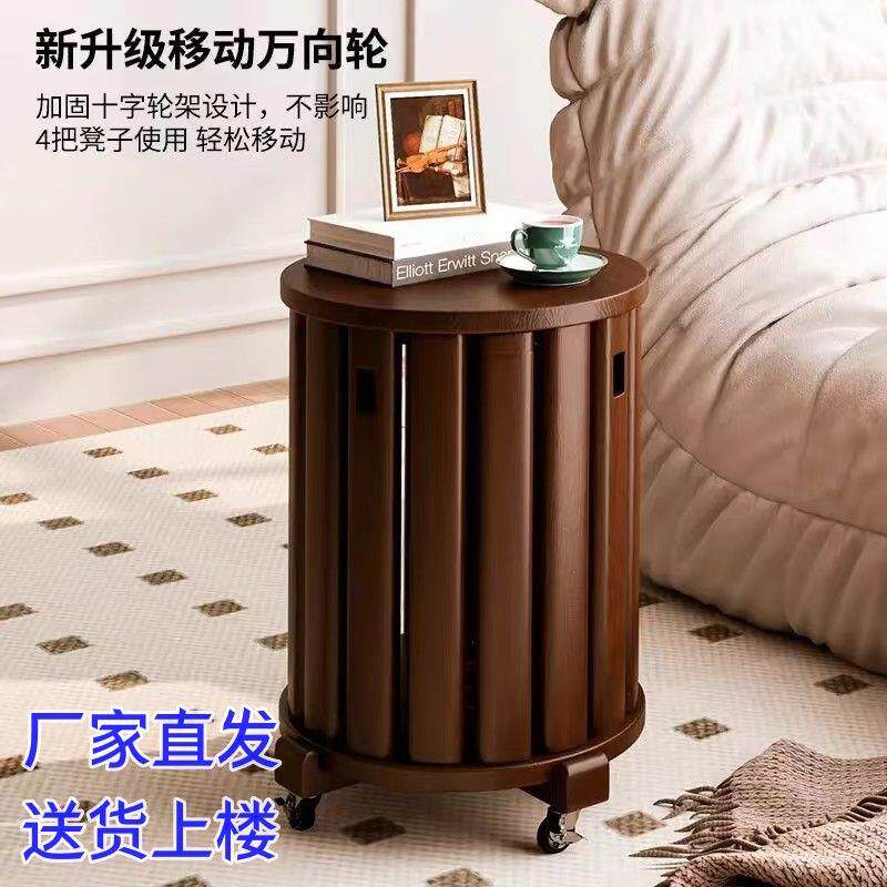 实木圆凳子茶几家用可叠放凳原木新中式叠叠乐现代吃饭登子餐桌凳