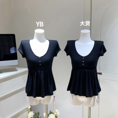 糯糯同款 2026新款黑色莫代尔针织收腰打缆修身显现短袖女现货