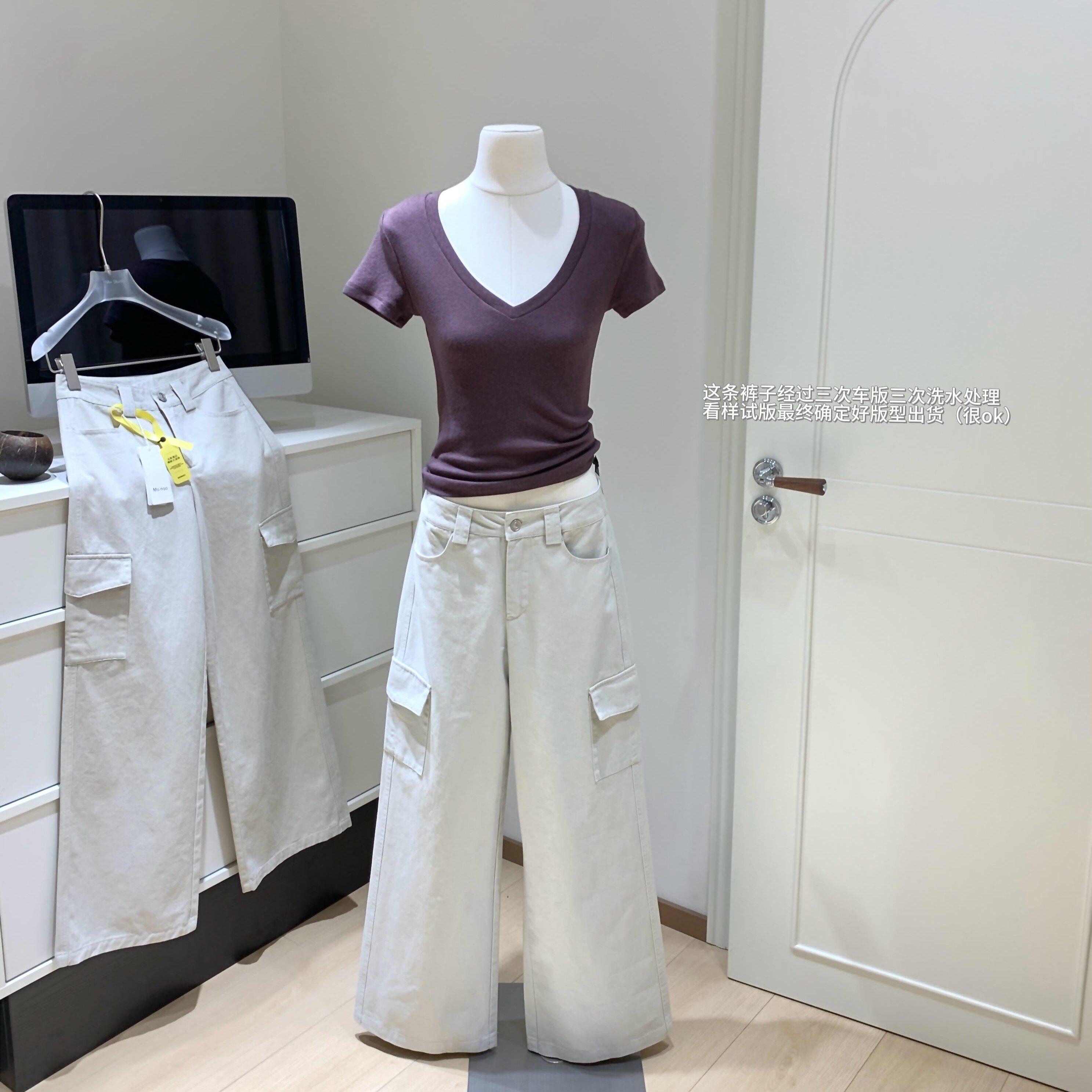 蘑【糯糯】同款灰白色休闲工装水洗休闲裤慵懒随意有个性女长裤子