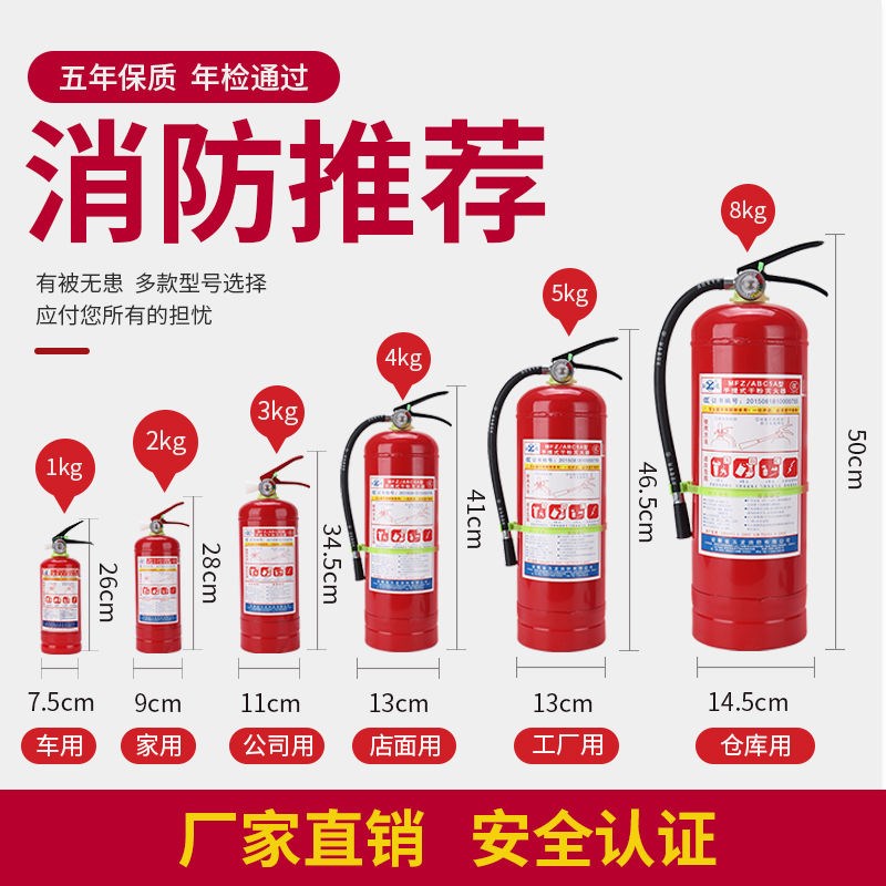 灭火器店用家用4Kg干粉4公斤手提式车载车用1kg2kg3Kg5Kg年检审车