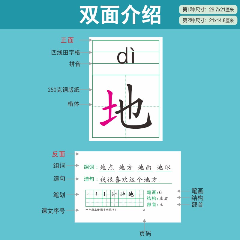 部编版新老师教具学一年级上下带偏旁课堂展示大厚卡生字识字卡片