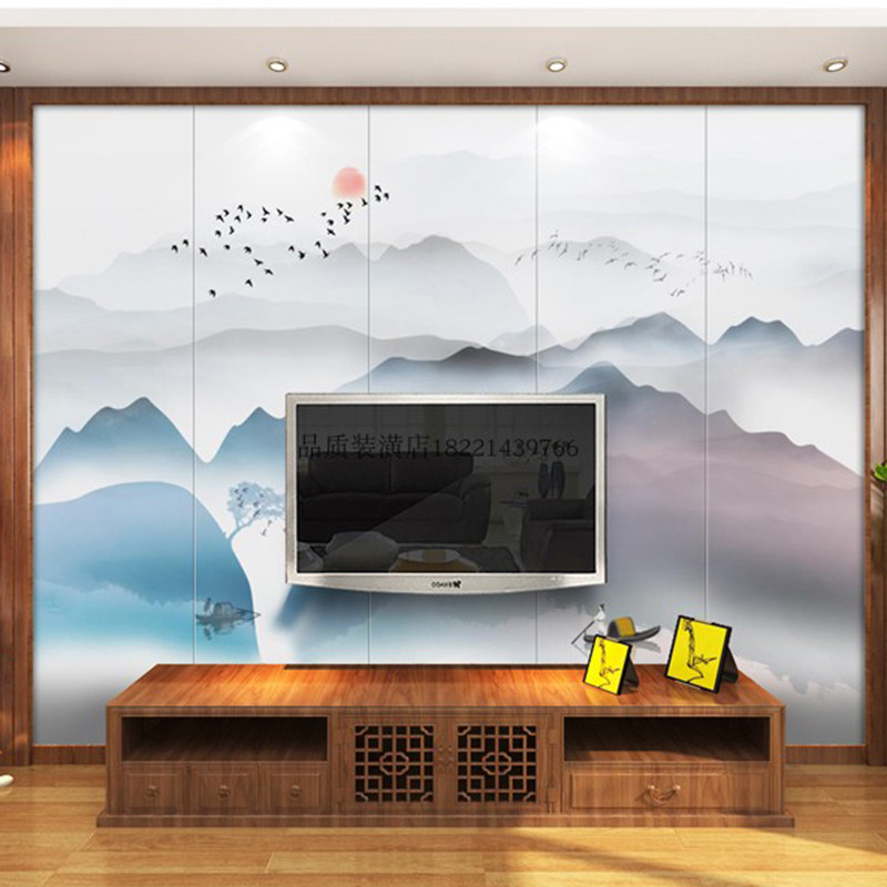 热卖新壁画硬包背景墙鸟山水水墨软包电视沙发床头客厅酒店