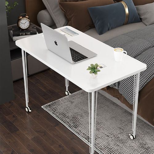 白色书桌带轮学习桌沙发边桌写字桌桌子滑轮床边桌电脑桌
