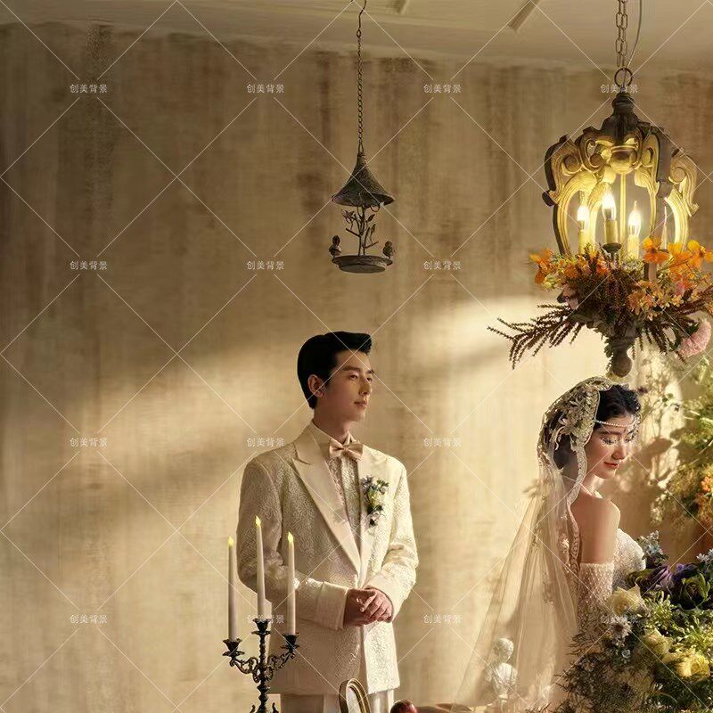 影楼棕色油画手绘背景墙室内破旧墙面影棚肌理婚纱油画写真背景布