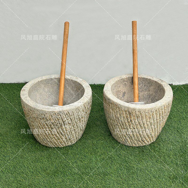 石雕打糍粑工具大号石臼家用特大号老式石窝年糕辣椒窝子艾绒复古 - 实物图