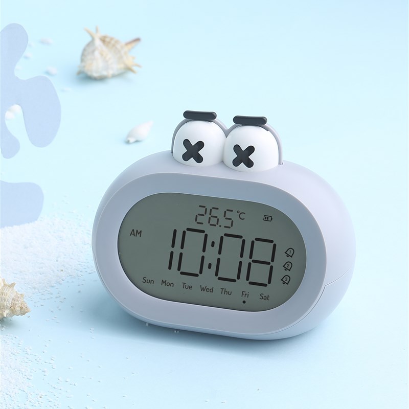 半点创意大嘴闹钟静音学生床头电子夜光灯卡通儿童两用专用计时器
