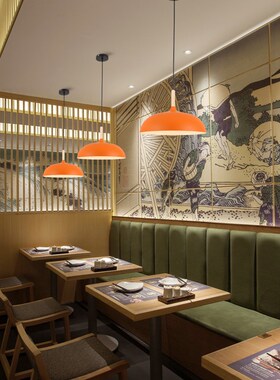 工业风橙色吊灯创意个性餐饮烤肉火锅饭店店铺舞蹈商用单头灯罩灯