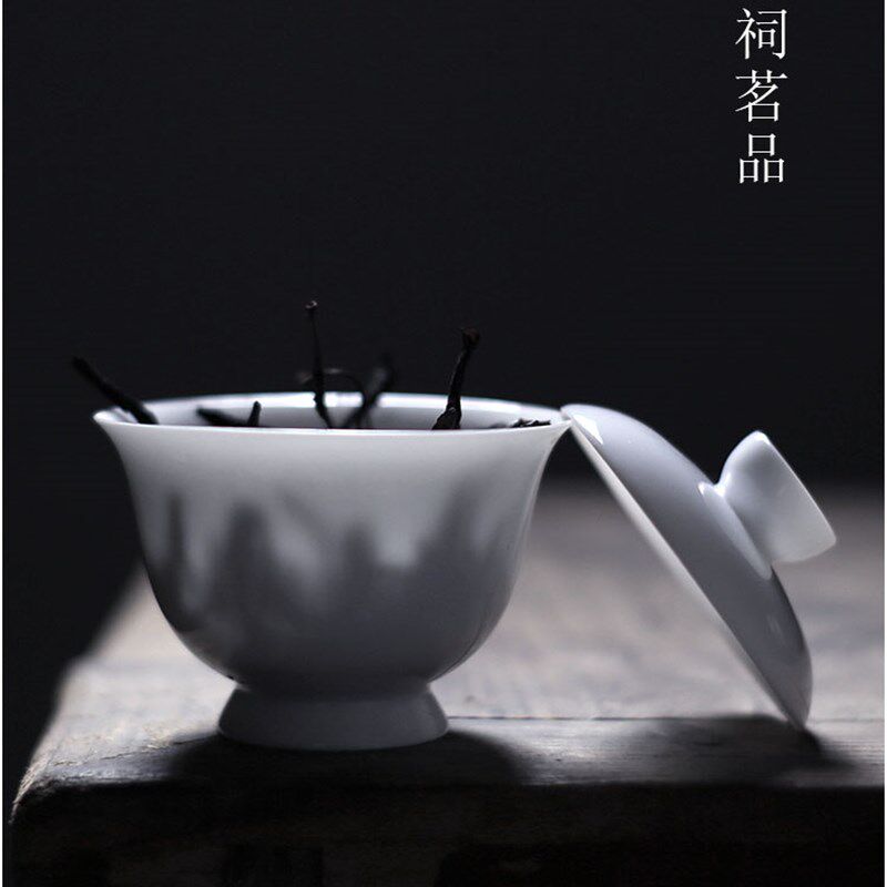 韩祠茗品古意盖碗二才脚潮州工夫茶胎小号老式盖瓯单丛茶具