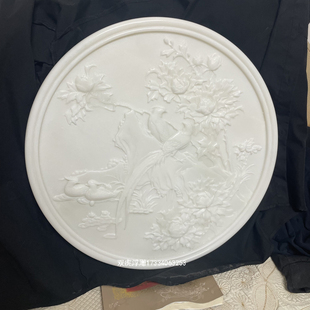 汉白玉浮雕壁画 石雕鸟室内屏风挂件地雕 高档影壁墙客厅背景墙