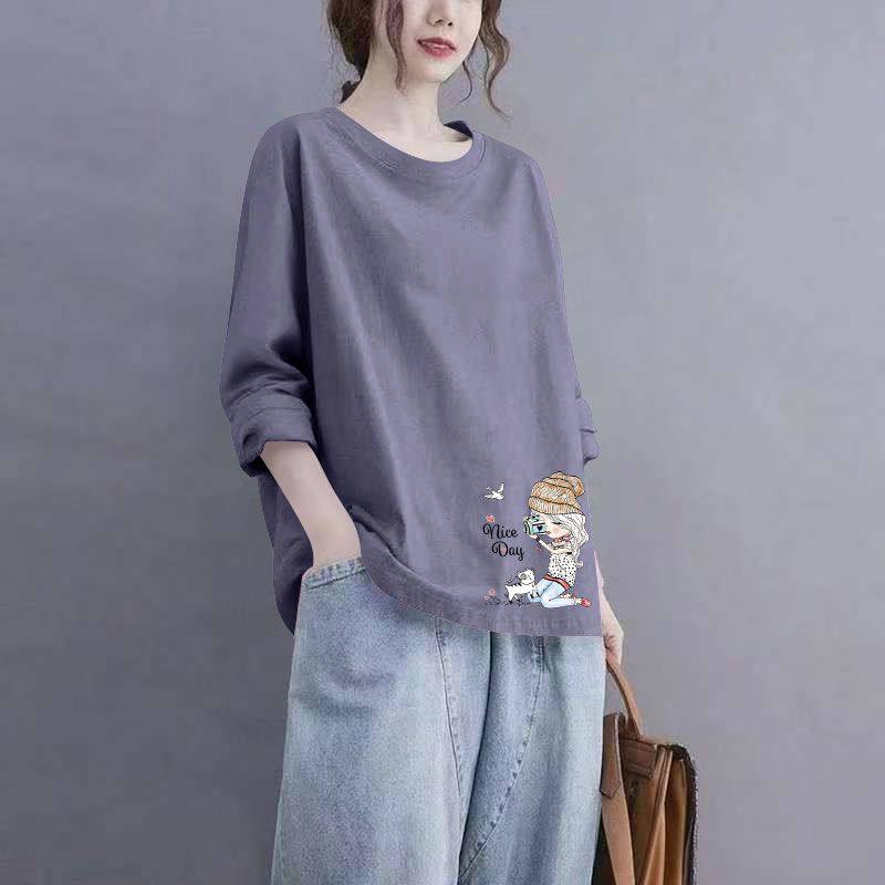 纯棉大码印花长袖T恤女春秋季时尚宽松爆款显瘦ins打底衫女士上衣