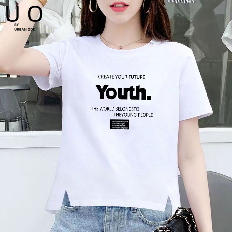 白色纯棉女士t恤短袖夏季韩版时尚洋气ins短款体恤衫小个子上衣女